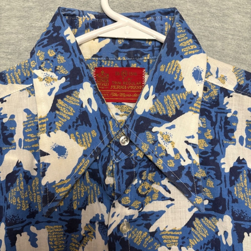 Vintage Sears Kings Road Button Up Abstract Hawaiian Print Short Sleeve M